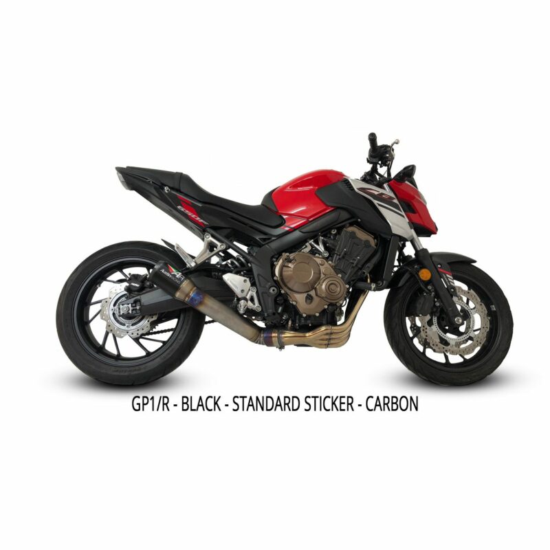 cbcbr-650fr-2017-2021-de-cat-exhaust-system สำหรับ CB/CBR650F 2017-2022 | DE-CAT GP1R BLACK TIPS WITH CARBON CAN